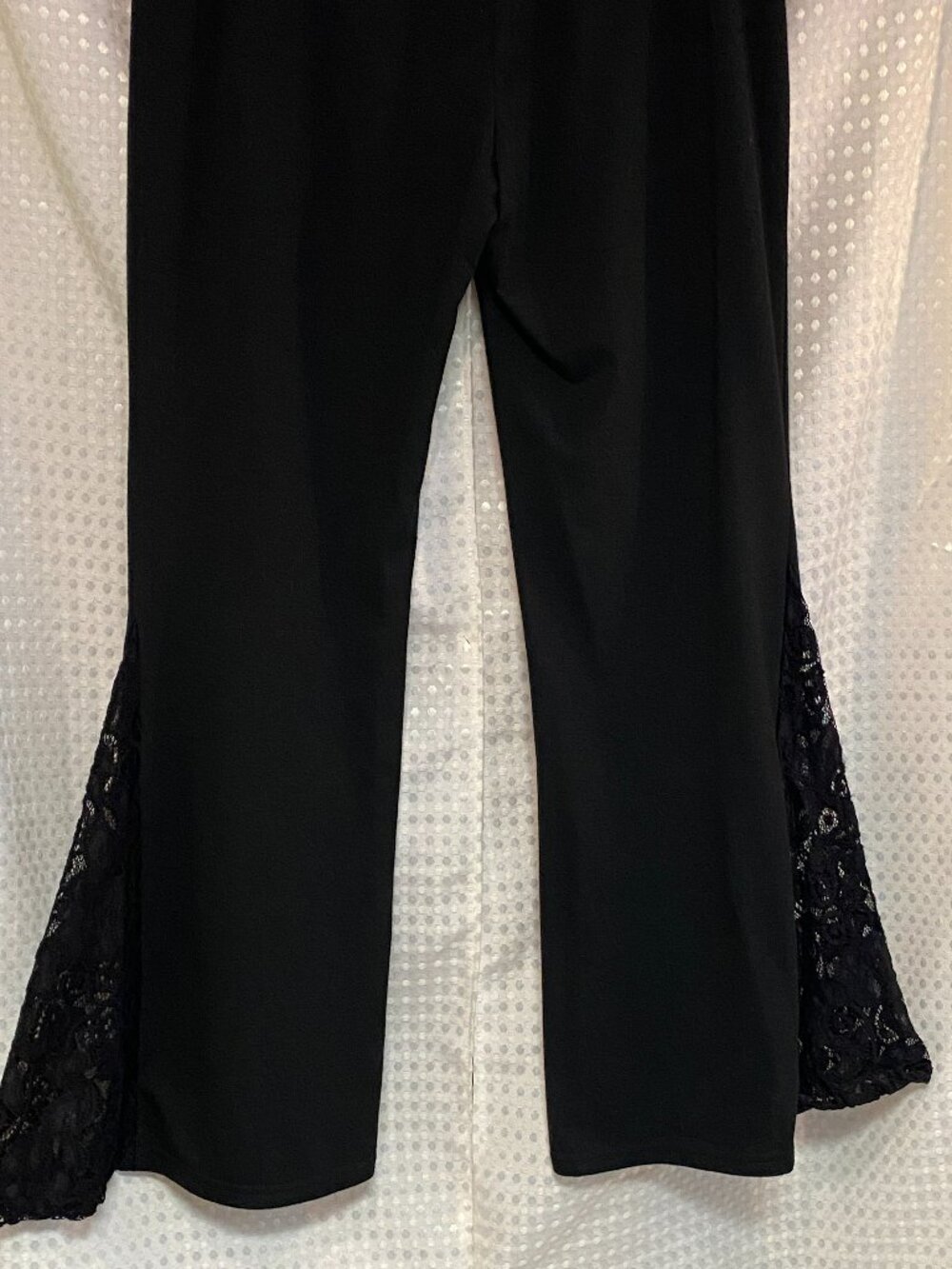 Black Stretch Flare Knit Pants with Lace Inset Ankles - XXL